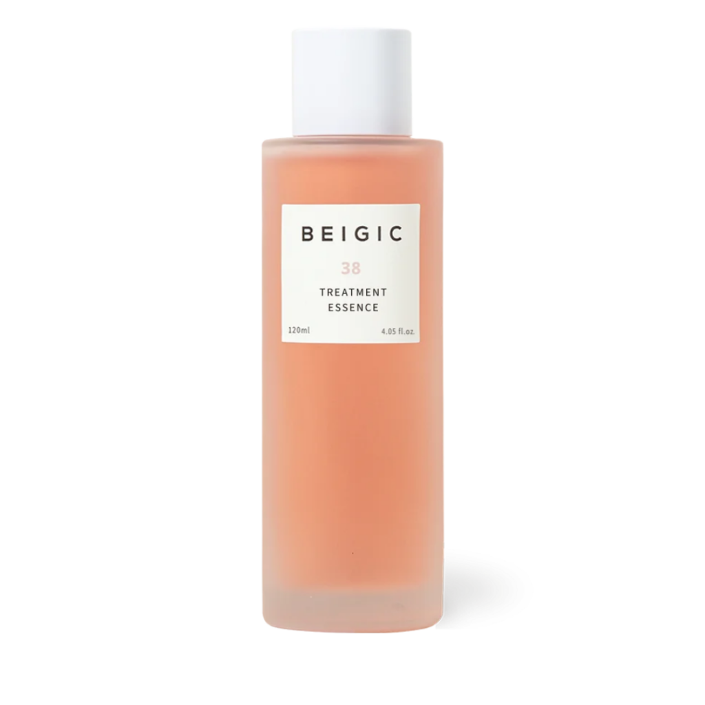 Bočica BEIGIC 38 Treatment Essence od 120 ml, dio korejske kozmetike s natpisom 'Divote Cosmetics'.