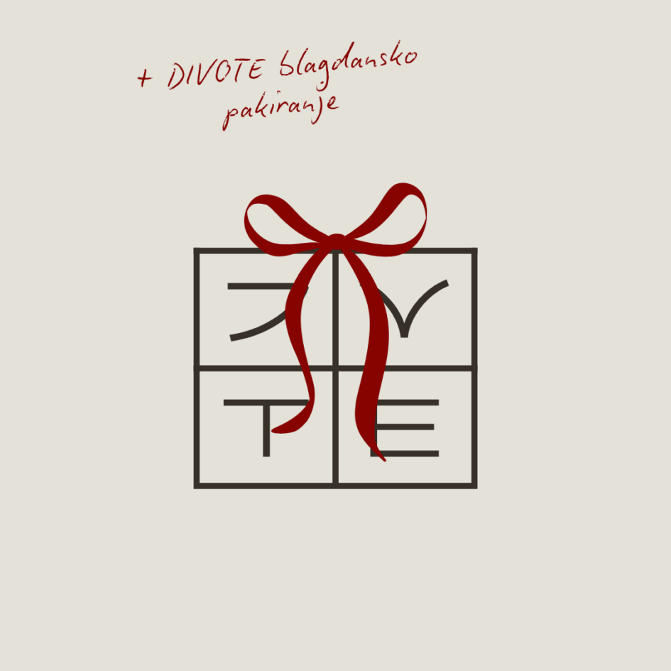 Grafika s poklonom omotanim crvenom vrpcom i natpisom '+ DIVOTE blagdansko pakiranje', povezana s korejskom kozmetikom i Divote Cosmetics.