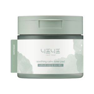 A container of neaf neaf soothing calm toner pads with a light green lid and minimalist design.