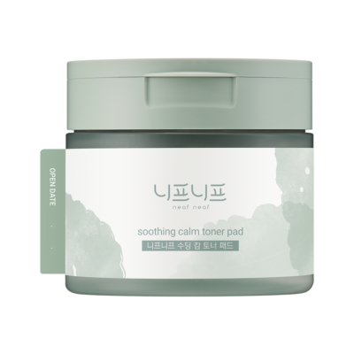 A container of neaf neaf soothing calm toner pads with a light green lid and minimalist design.