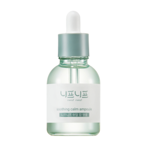 A glass dropper bottle labeled "neaf neaf soothing calm ampoule" with a light blue cap.